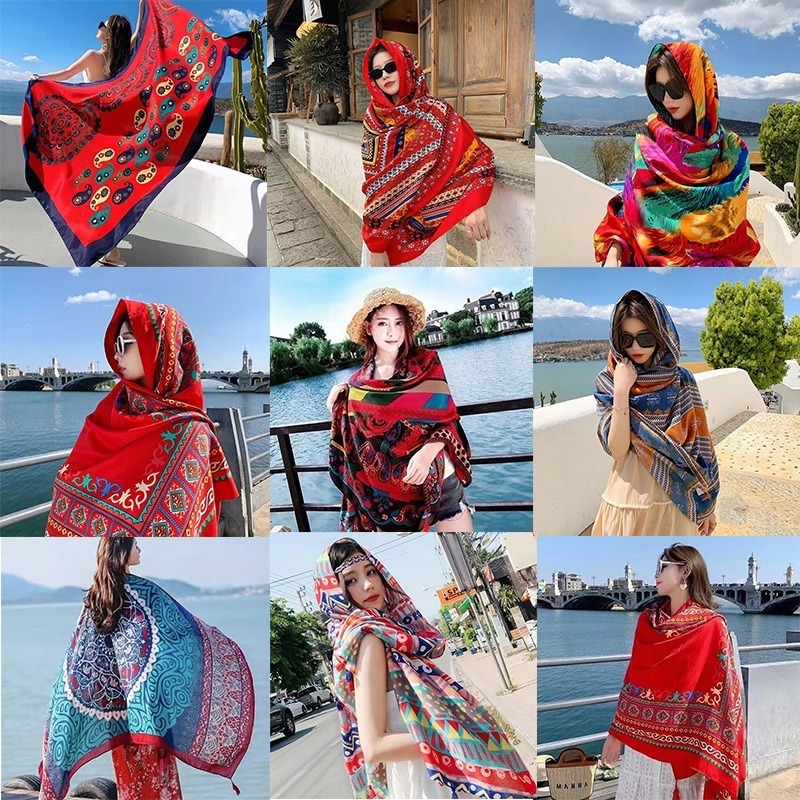 Syal Etnik Premium Motif Klasik Merah – Syal Wanita Elegan Gaya Boho, Lembut & Ringan Cocok untuk Da