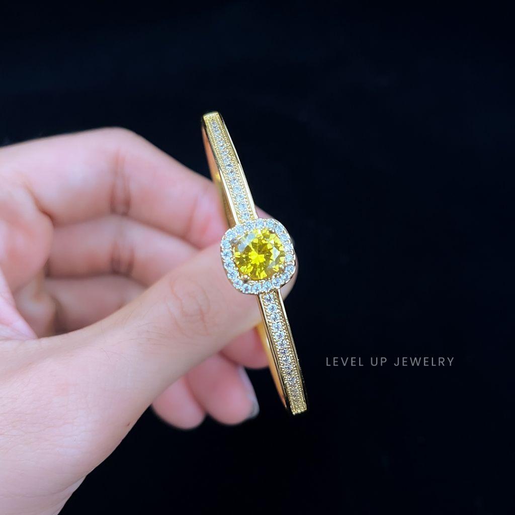 Gelang Wanita Permata Baris Putih Dan Permata Kuning Bahan Tembaga Lapis Emas Hongkong Warna Awet Ta