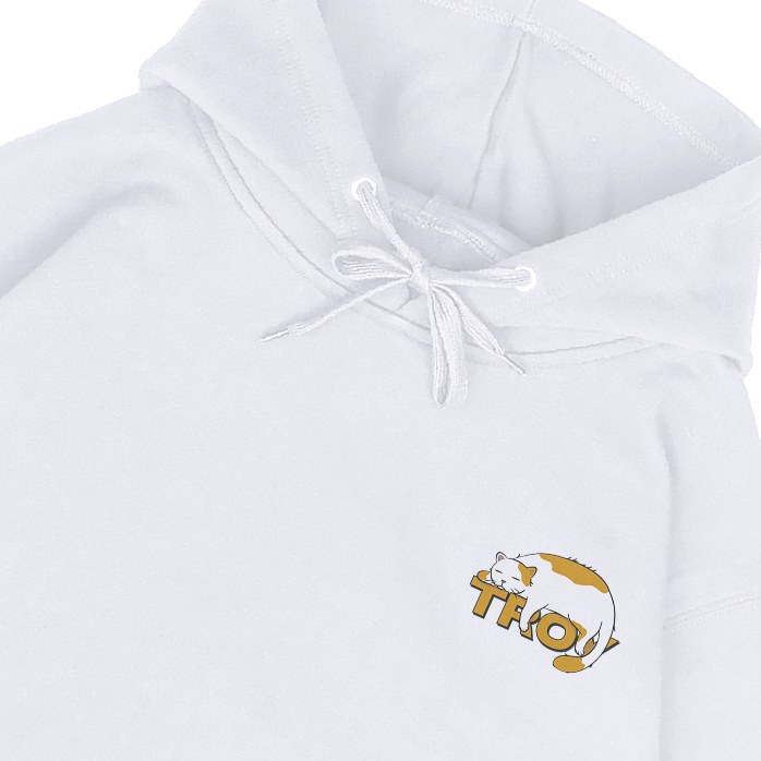 Troy Company Hoodie White Cat Tired - Hoodie Pria Hoodie Putih KHD 2818