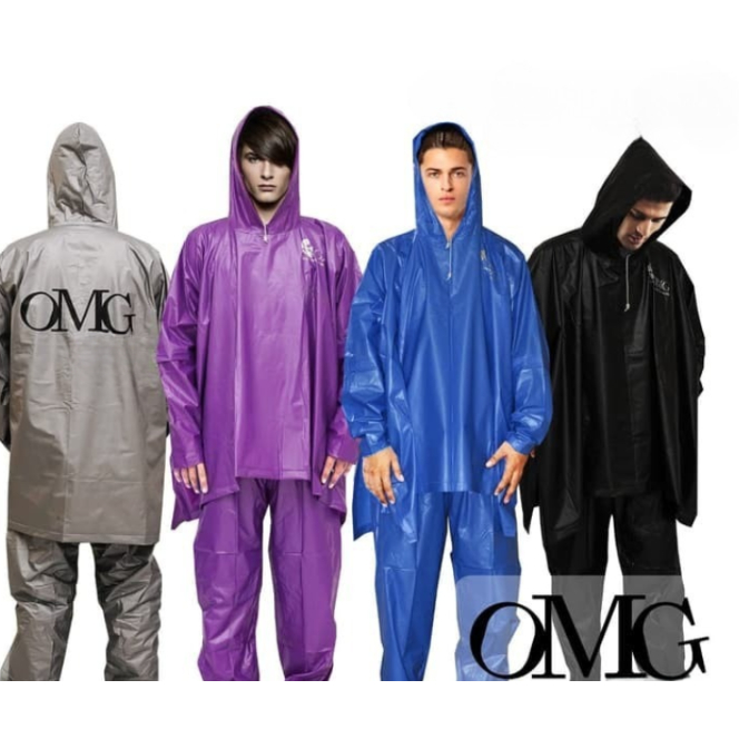 Set Jas Hujan Karet PVC OMG Jubah Ponco Poncho Sleeves Lengan Dengan Celana Dewasa Jas hujan Motor Karet Awet Elastis Size L XL 100% Tahan Air 100% PVC All Size unisex Raincoat Adult OMG
