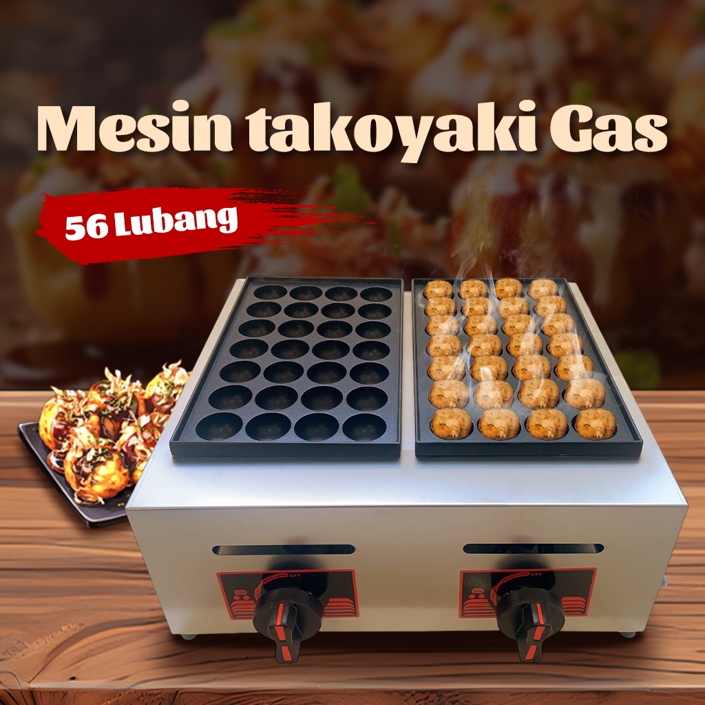MORINOME Kompor Takoyaki Gas 56 Lubang Kompor Takoyaki Dan Cetakan Mesin Takoyaki Gas Papan Ganda To