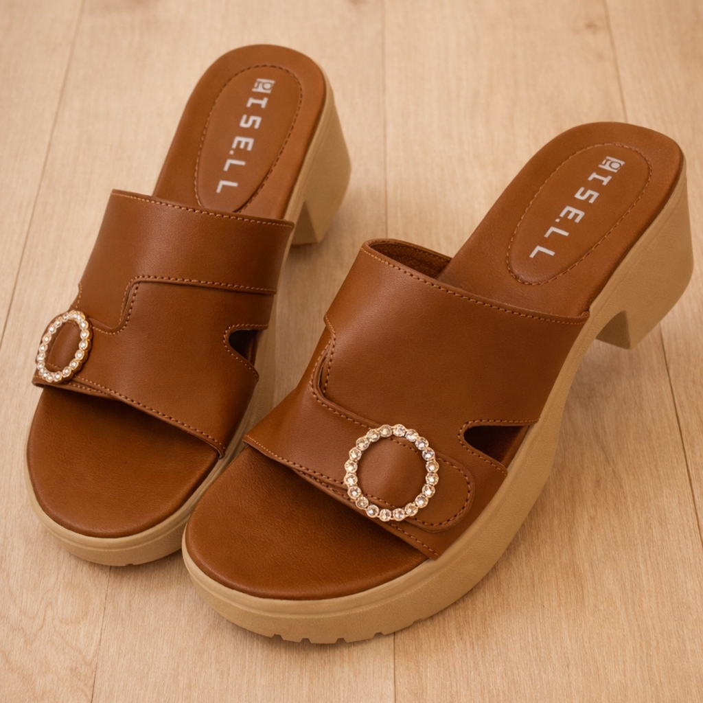 Gizello | Sandal Wanita Wedges/ Hak Rendah Aksen Buckle Elegant Sandal Kulit Sintetis Premium by Giz