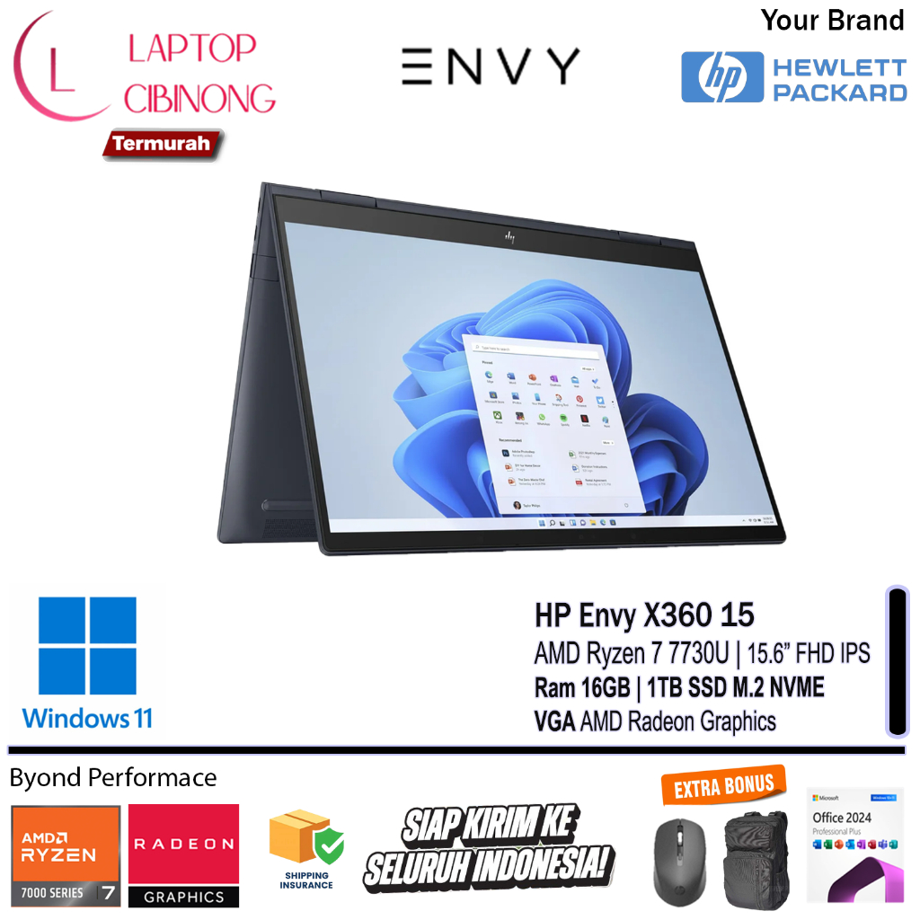 HP Envy X360 15 Amd Ryzen 7 7730U FHD IPS Touch 1TB SSD Windows11 Nightfall Black