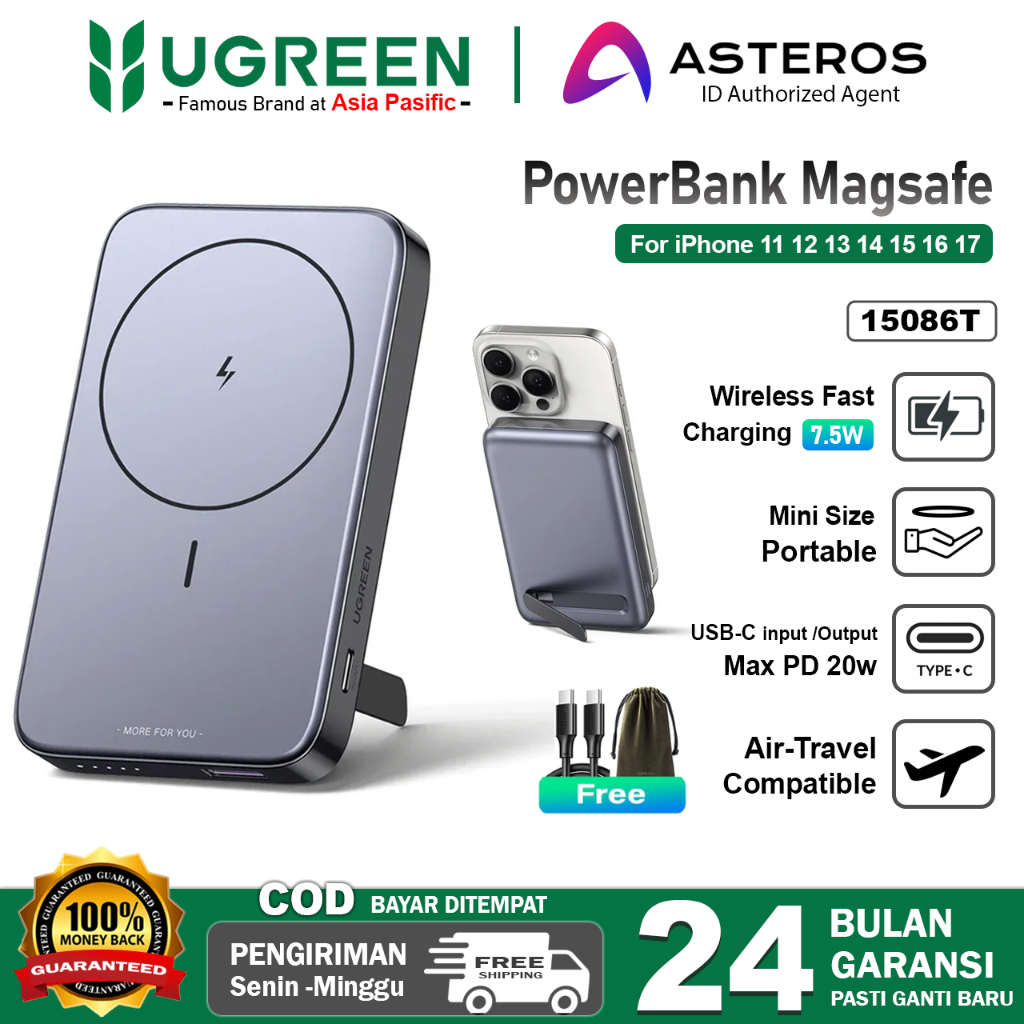 UGREEN Powerbank Magsafe Wireless iPhone 11 12 13 14 15 Pro Max Fast Charging 15w 20w 10.000mAh