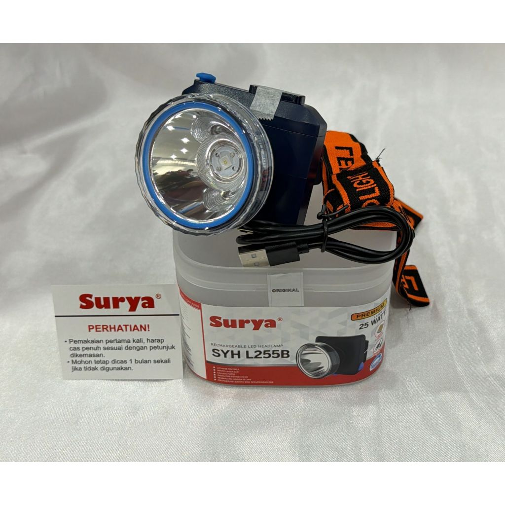 Senter kepala Surya SYH-L255B 25 Watt super terang cahaya putih Rechaegeable LED headlamp II senter 