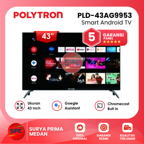 SMART ANDROID TV POLYTRON UKURAN 43 INCH PLD 43AG9953 / PLD43AG9953 GARANSI RESMI (MEDAN)