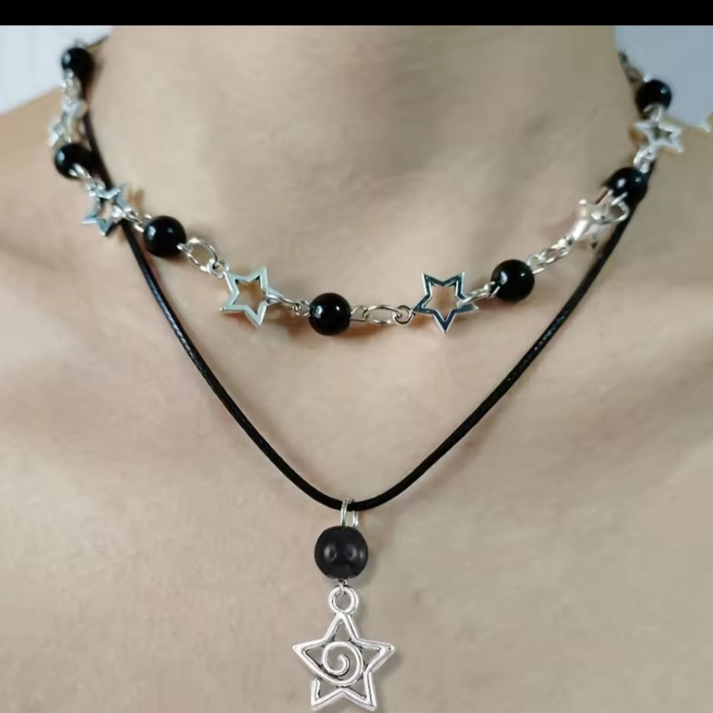 2pcs elegant y2k pentagram & pearl layered necklace