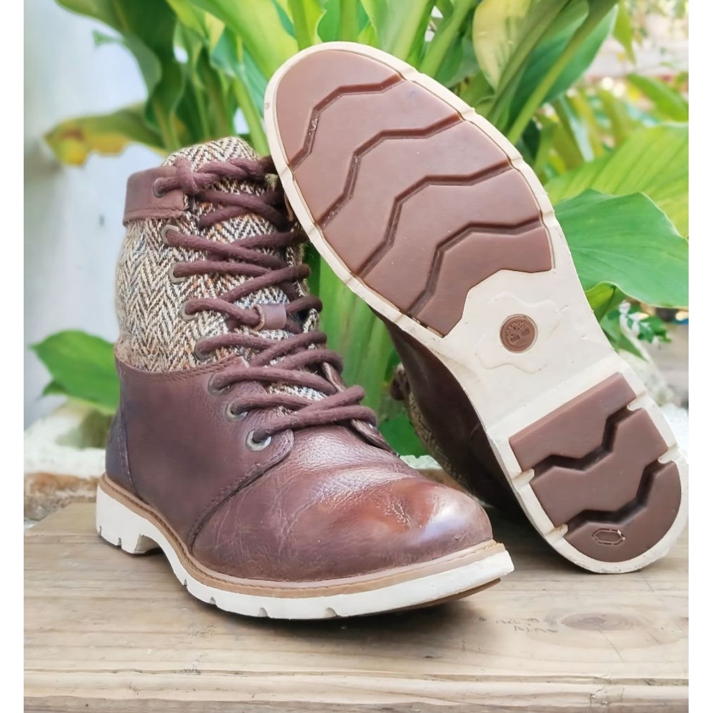 Sepatu boot kulit wol Timberland x Harris Tweed Bramhall sz37