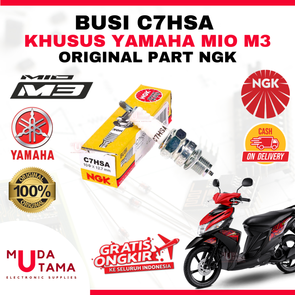 Busi Motor YAMAHA MIO M3 - ORIGINAL NGK C7HSA (IRIDIUM) | Busi MIO M3 ORIGINAL NGK C7HSA IRIDIUM | B