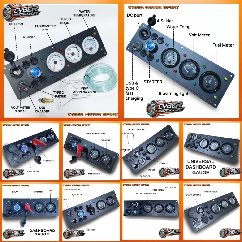indikator meteran mobil volt fuel water temp oil temp Tachometer rpm oil press suhu radiator engine 
