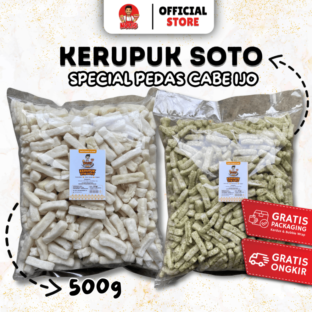 500gram KERUPUK SOTO SPECIAL PEDAS CABE IJO DAN ORIGINAL /Kerupuk lombok ijo/kerupuk ikan tongkol
