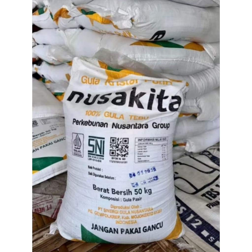 1 Karung Gula Pasir Putih Nusa kita isi 50kg/1 sak gula pasir putih Nusa Kita 50kg