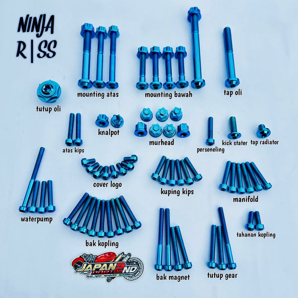 baut mesin ninja R SS RR SSR titanium baut fullset mesin ninja titanium baut mesin ninja titanium GR