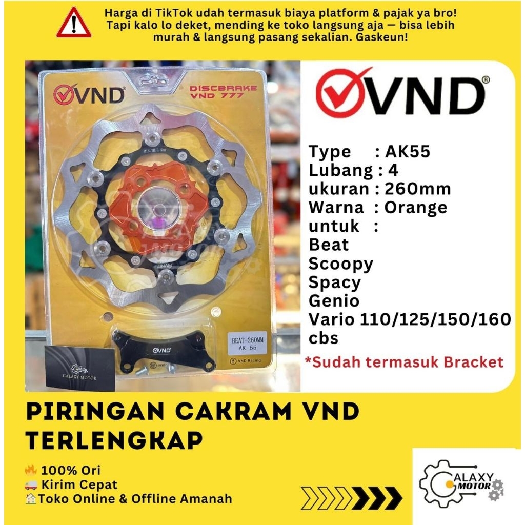 PIRINGAN CAKRAM VND TERLENGKAP GALFER FLOATING AK55 DISC BRAKE DISBRAKE BRAKEDISC JUPITER Z OLD NEW 
