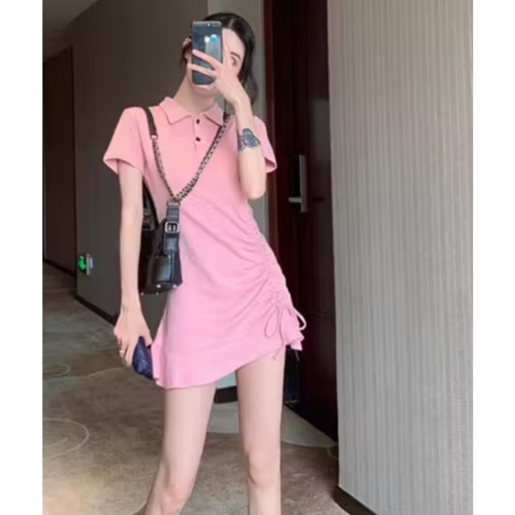 Dress Wanita Style Mini Dress Bisa Serut Samping Korean Look