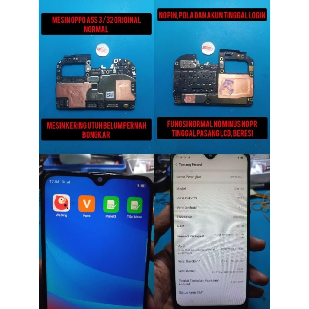 Bukan Handphone Part Mesin Oppo A5s/A37 Original Normal