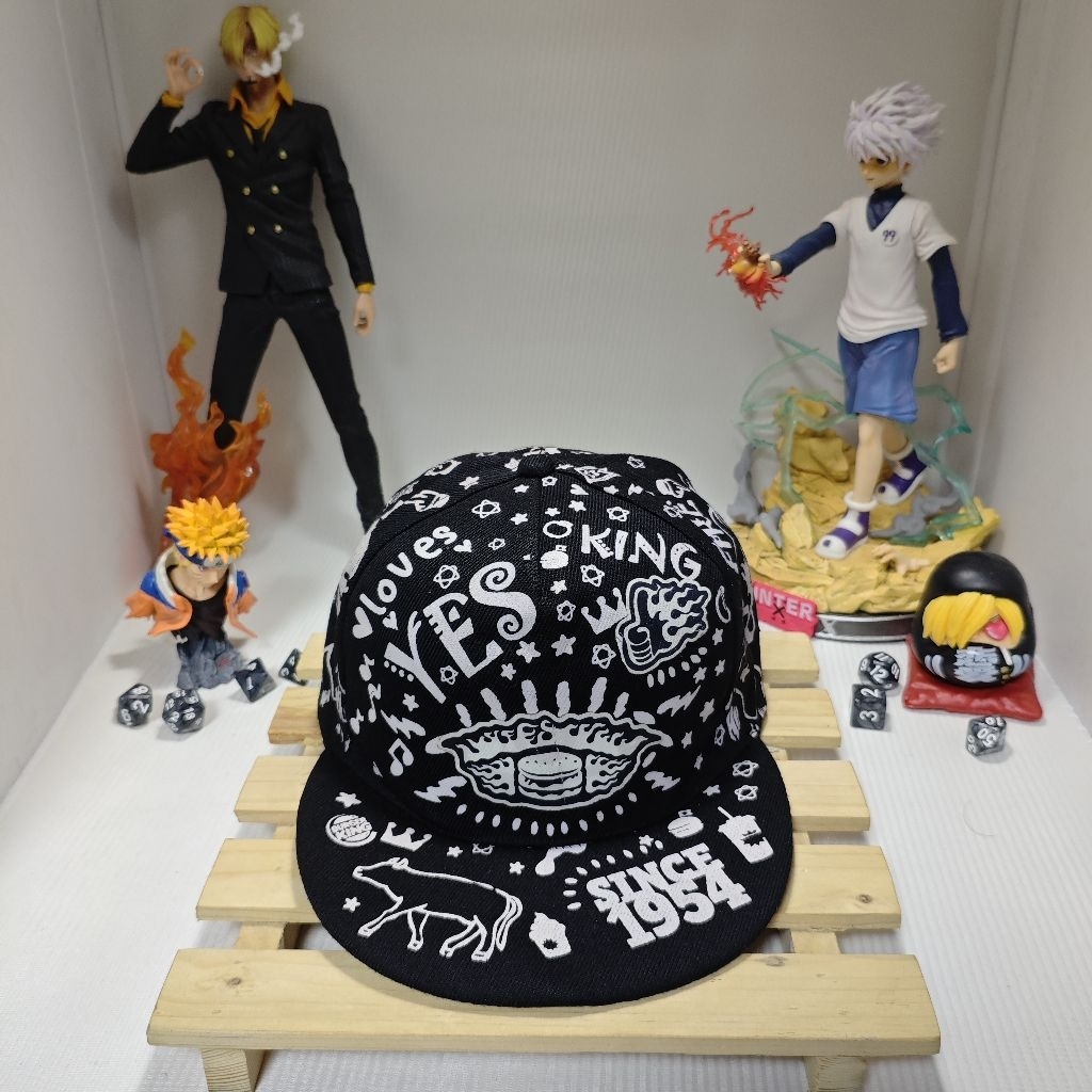 Topi Burger King All Over Print Snapback Cap Black Promo Merchandise| Bekas | Second | Prelove