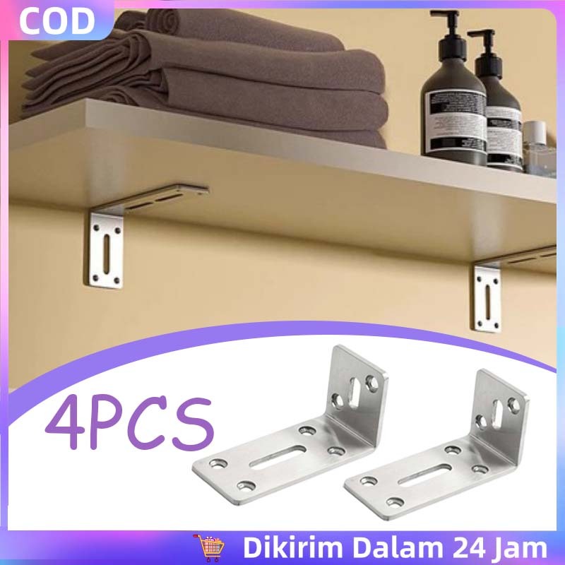 4pcs Plat Siku Besi 90 Derajat Dibuat Lebih Kuat Siku Penyangga Rak Dinding Besi