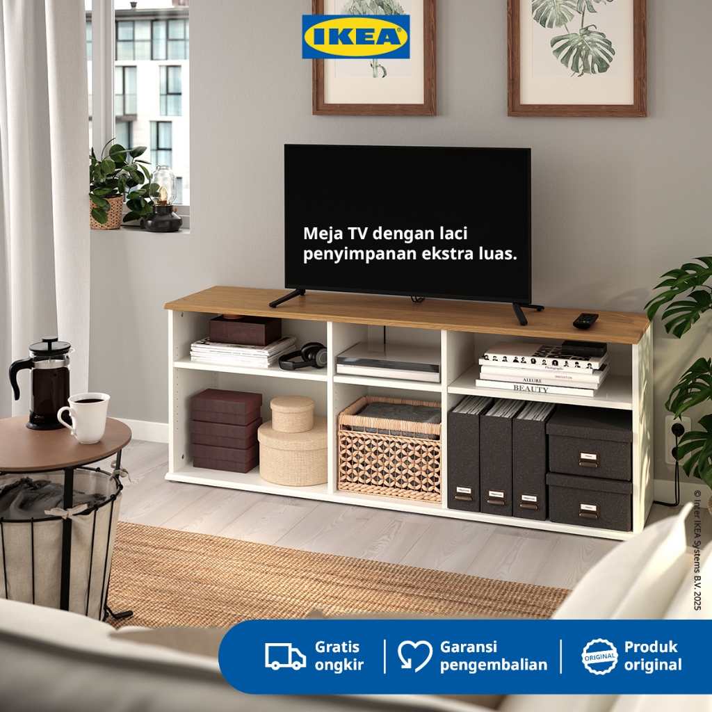 IKEA SKRUVBY Meja TV Kuat Minimalis Putih 156x38x60 cm
