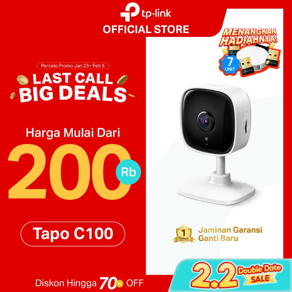 TP-Link Tapo C100 | 1080P Kamera CCTV | IP Camera WiFi | Indoor | HD 2MP Video | SD | Murah Toko