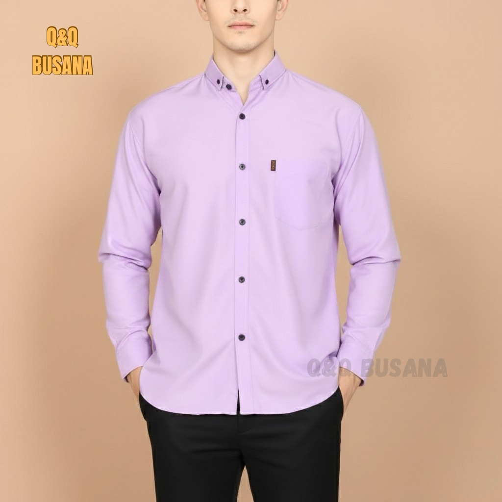 (COD) Q&Q Kemeja Lengan Panjang Polos Pria Slim fit - Casual Cowok Baju Pria _Kemeja distro Original
