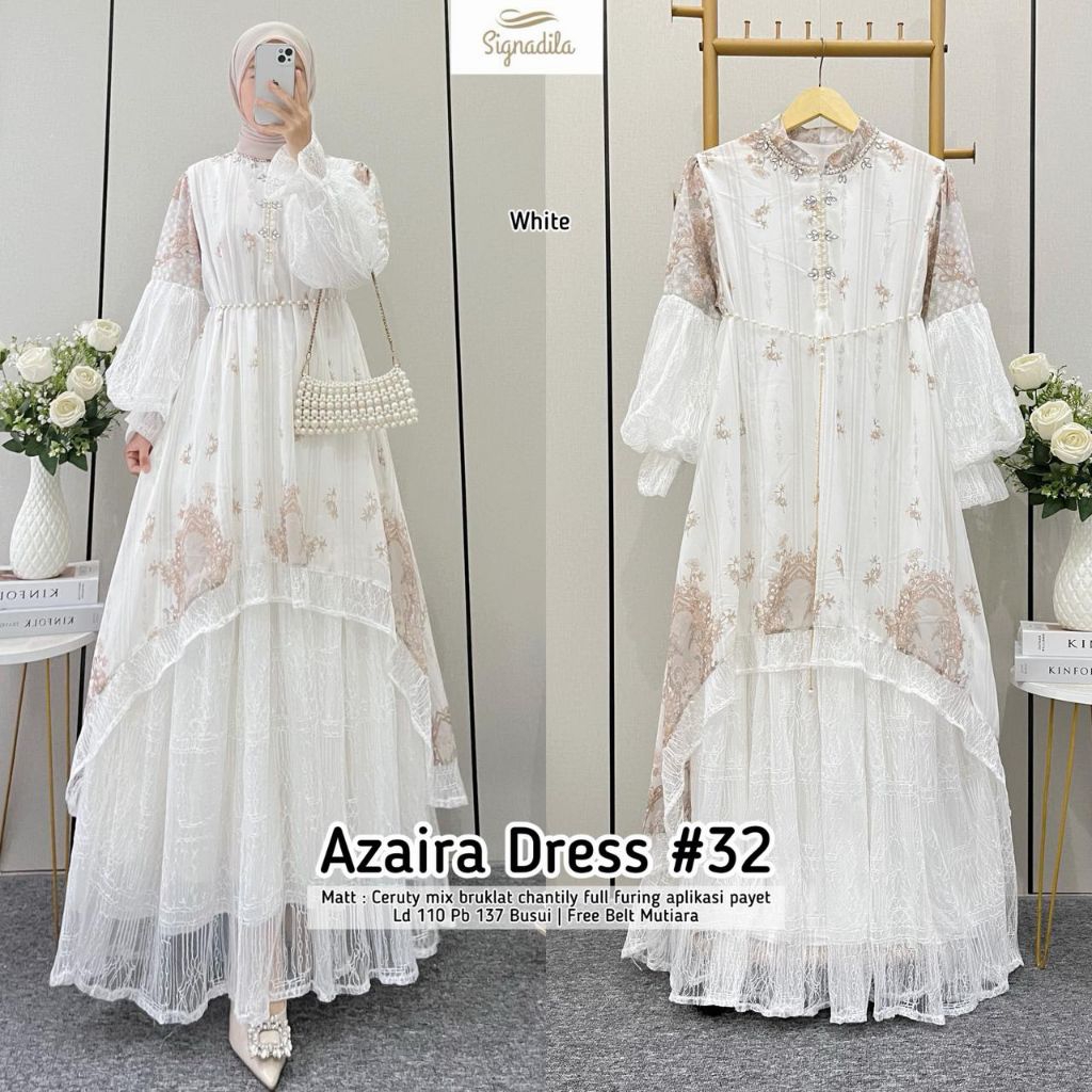 NEW Azaira #32 dress ori signadila / gamis broklat lebaran terbaru 2026 / gamis ceruty mix brukat sa