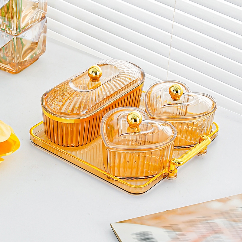 Toples Sekat Set 3 Mewah Crystal Gold Candy Tray Wadah Saji Permen Snack Lebaran Dekorasi Meja Tamu