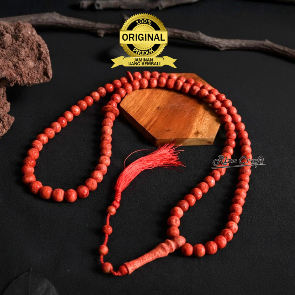 Tasbih 99 Butir Aesthetic Batu Akik Marjan Merah Red Coral Laut ASLI Original