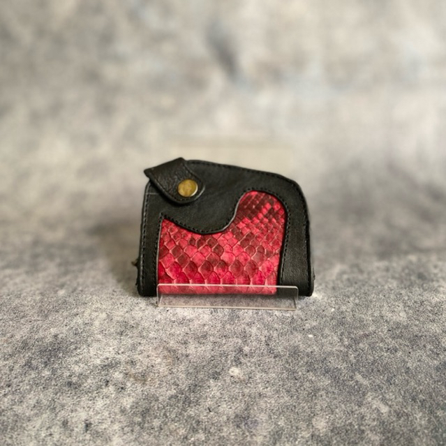 AA LEATHER dompet gantungan kunci bahan kulit ular kombinasi kulit sapi
