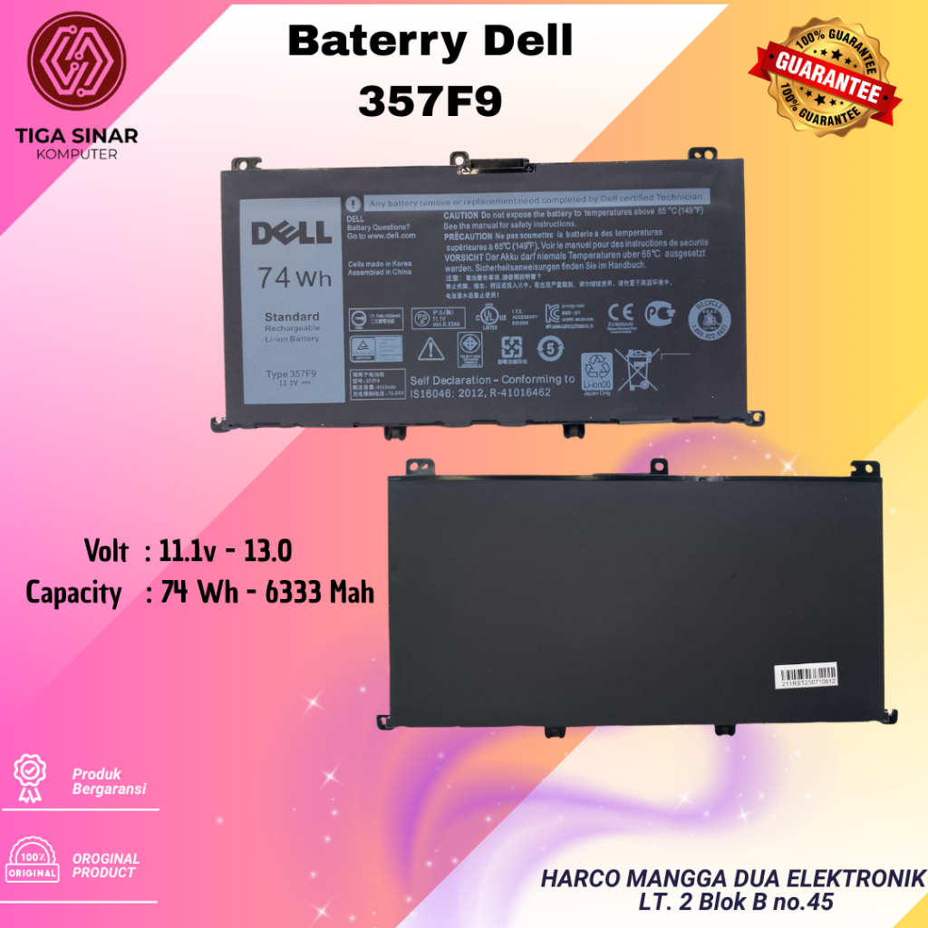 Baterai Dell Inspiron Original 357F9 15 5577 5576 15 7000 15-7000 357F9 Inspiron 7557 7559 7566 7567