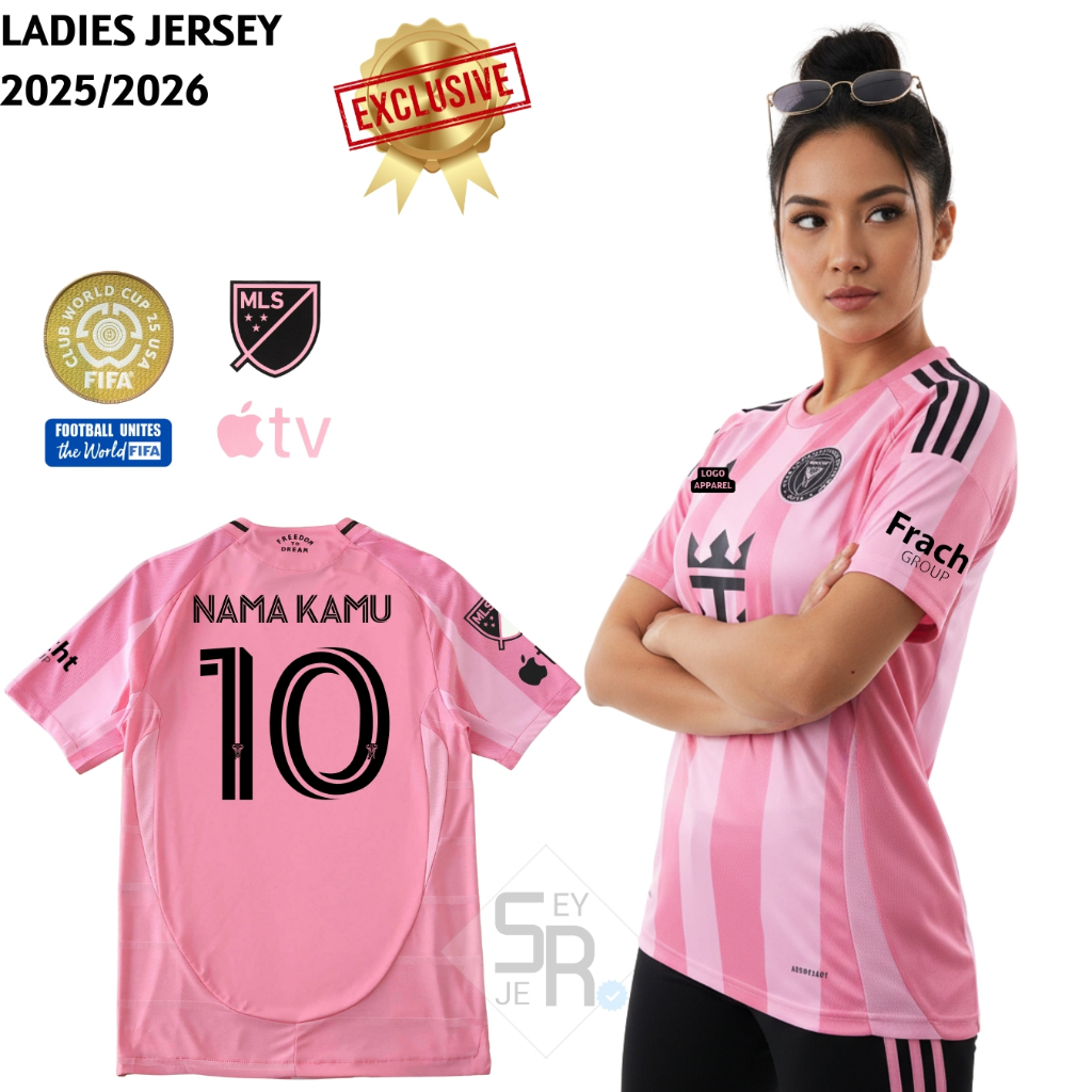 LADIES Intrmm Home 2025 2026 Baju Sepak Bola Wanita Warna Pink Perempuan Cewe Cewek Pasang Custom Sa