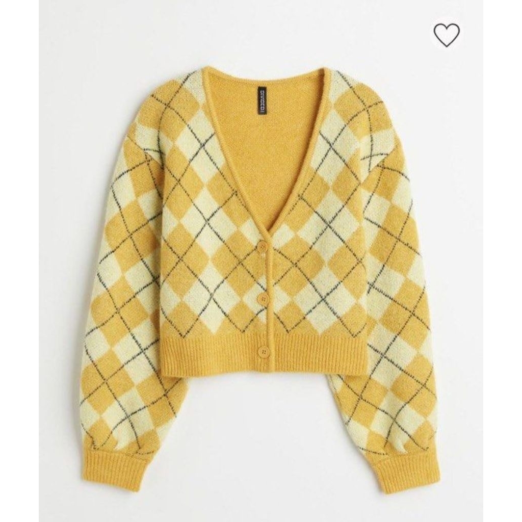 preloved hnm yellow checked jacquard knit cardigan kuning h&m