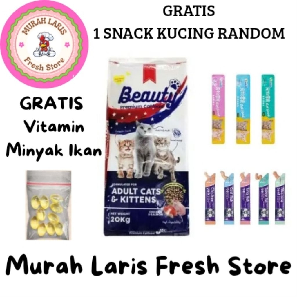 Makanan Kucing Karungan/Makanan Kucing Premium/ Beauty Cat Food/ Beauty Cat Food 20kg/ Murah Laris F