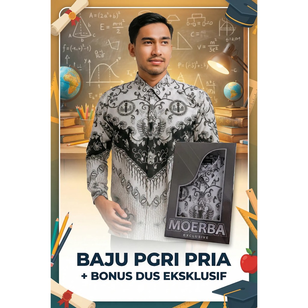 MOERBA (BONUS DUS) Baju Batik PGRI Pria Hydra Saputra Motif Terbaru Full Furing Hitam Putih Bahan BS
