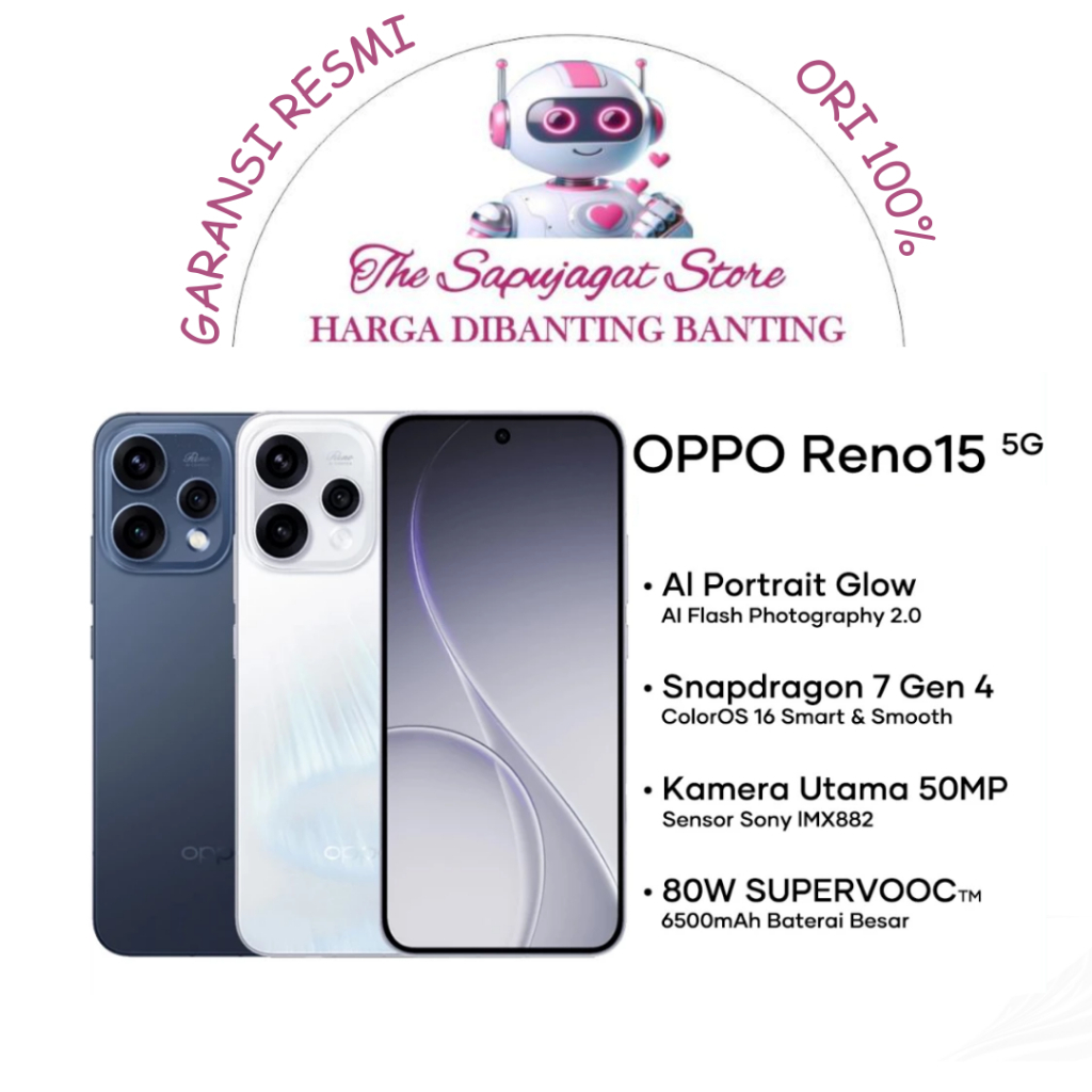 Oppo Reno 15 5G 8/256 12/256 New Garasni Resmi Promo Bandung