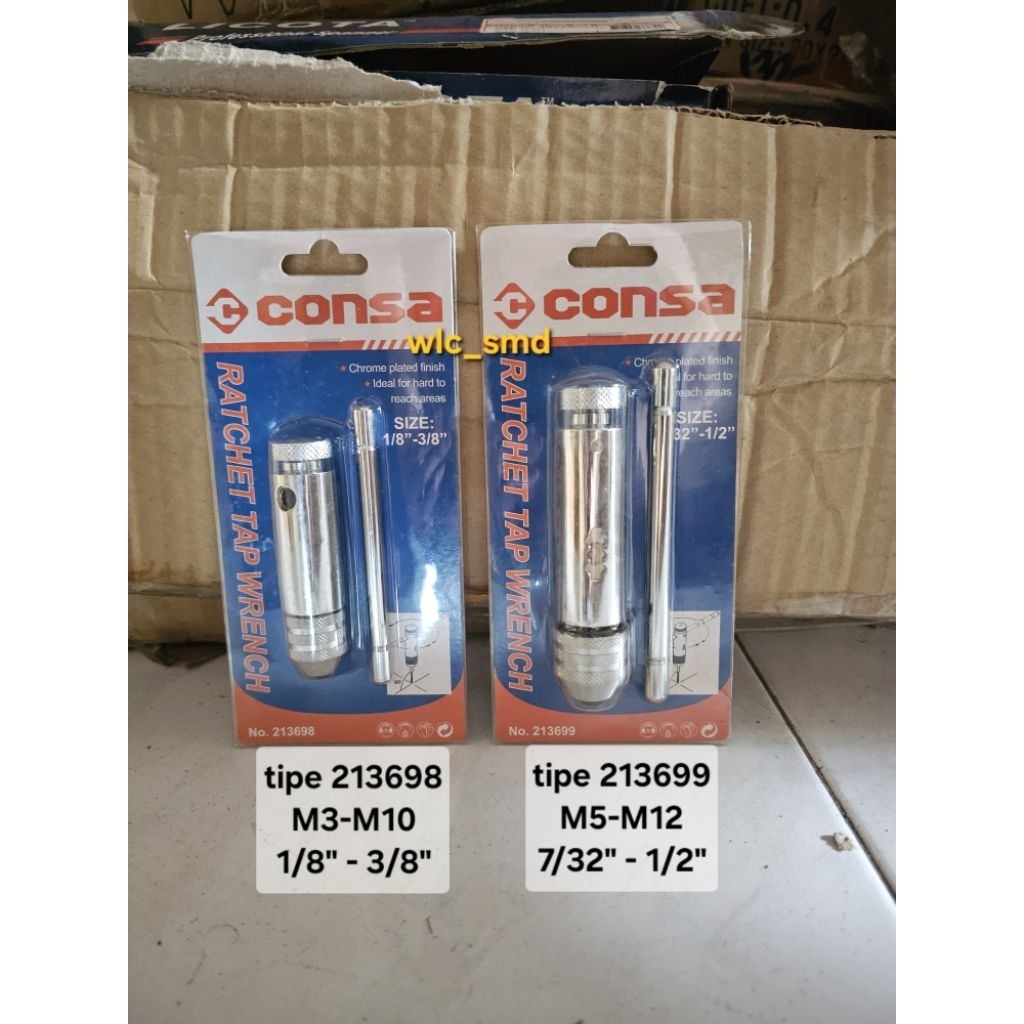Ratchet Tap Wrench Consa / Kunci Tap Ulir / Obeng Hand Tap Ratchet M3-M10 M5-M12