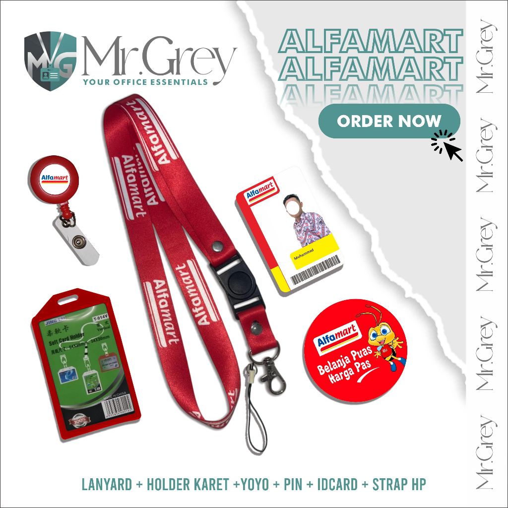 MR.GREY Tali Lanyard ALFAMART Merah | Tali idcard ALFAMART [READY STOCK] Termurah Print 2sisi Fullco