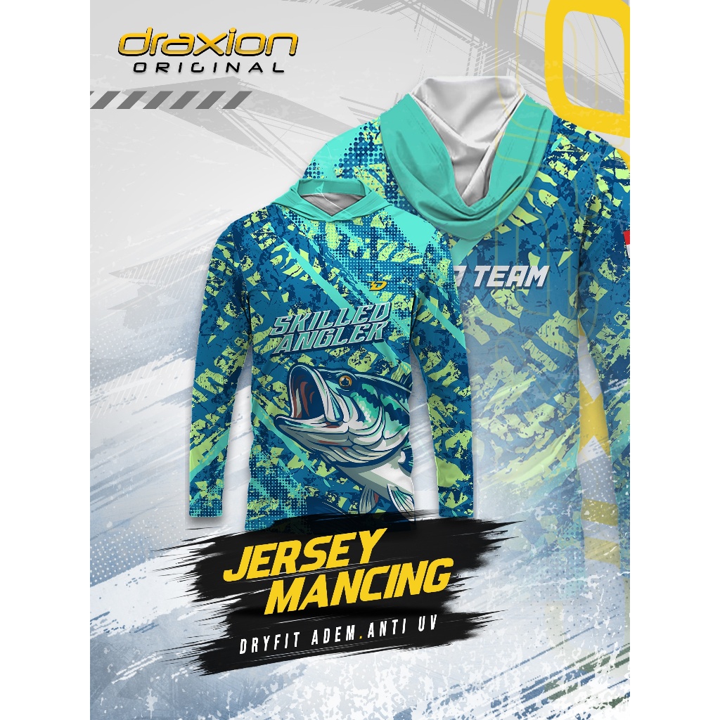 Draxion Jersey Mancing Hoodie Dry Fit – Baju Fishing UV Protection Custom Nama Logo Lengan Panjang
