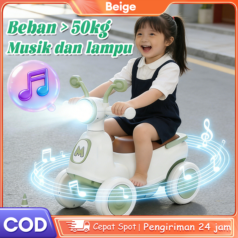 Beige Motor Aki Anak Bisa Dinaiki  lampu musik 4 roda kursi besar mobil anak-anak yang lucu