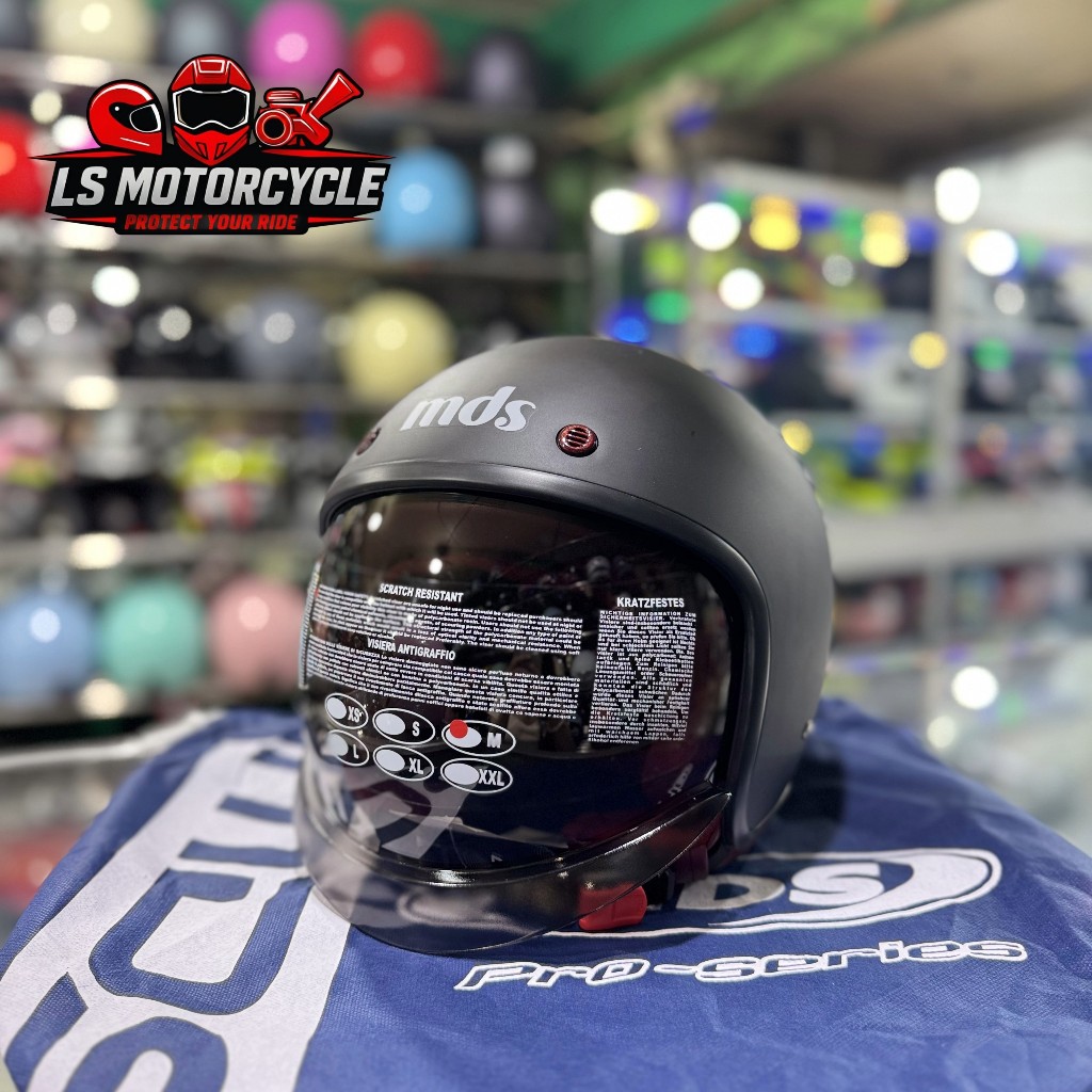 Helm MDS Magnum Solid - Matt Black/Hitam Doff Helm Retro Open Face MDS SNI SIze M,L,XL