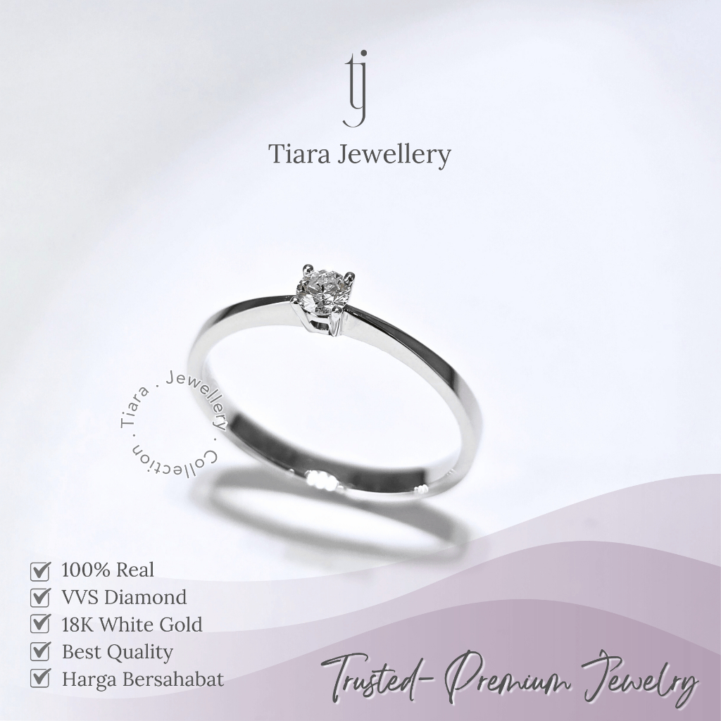 Tiara Jewellery - Dainty Small VVS Diamond Women Ring Stackable Design 18K White Gold [WF150] / Cinc