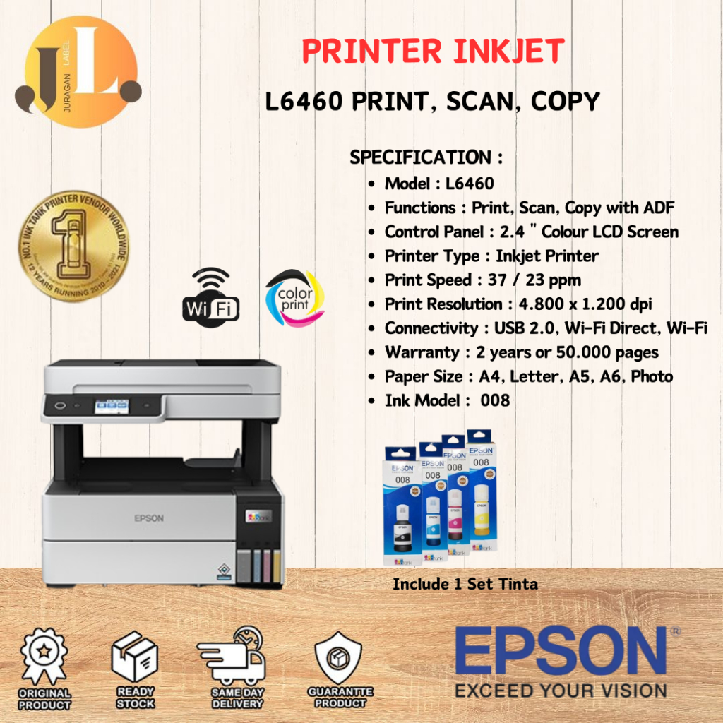 EPSON Printer Epson L6460 L 6460 L-6460 All in One F4 ADF Wifi Pigment duplex Garansi Resmi