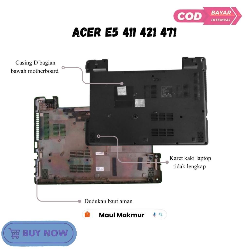 SECOND Casing Bawah Laptop | Acer E5 411 421 471 | Case D Bagian Bawah Motherboard Laptop