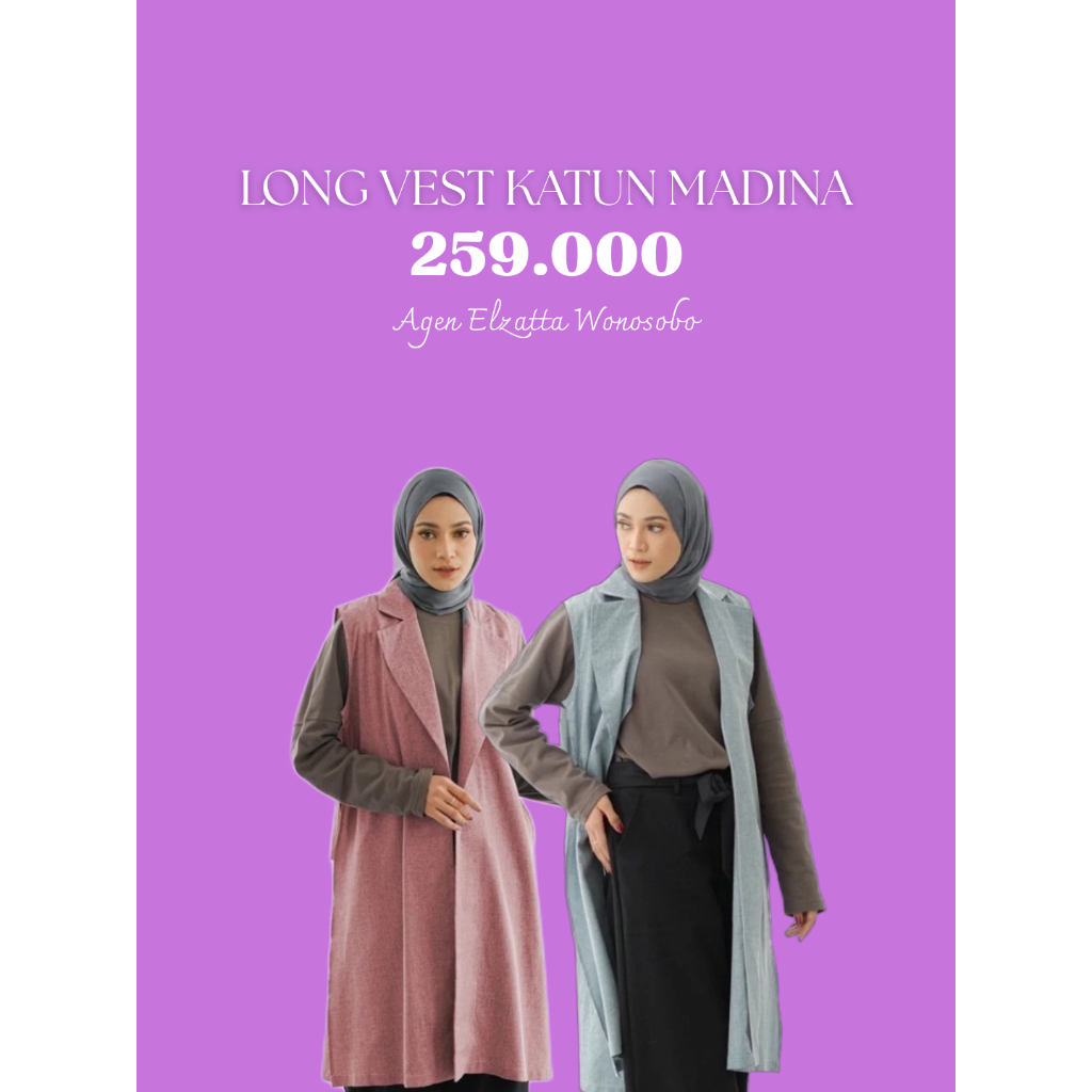 Dauky Long Vest Katun Madina baju luaran wanita Outer Rompi tanpa lengan baju atasan tunik outer