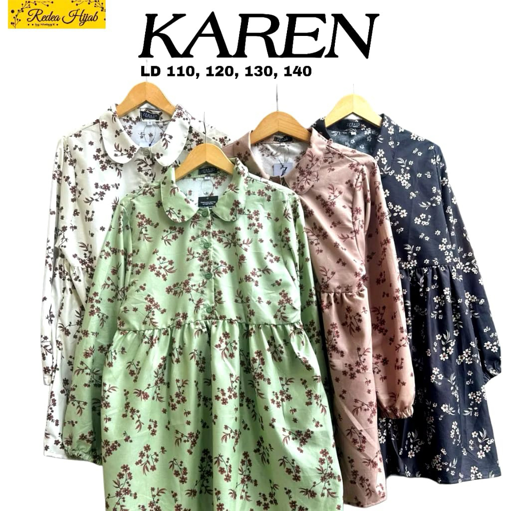 Atasan Wanita Muslimah Karen Jumbo Tunik Bahan Katun Miracle Motif Bunga Busui Friendly LD110-140