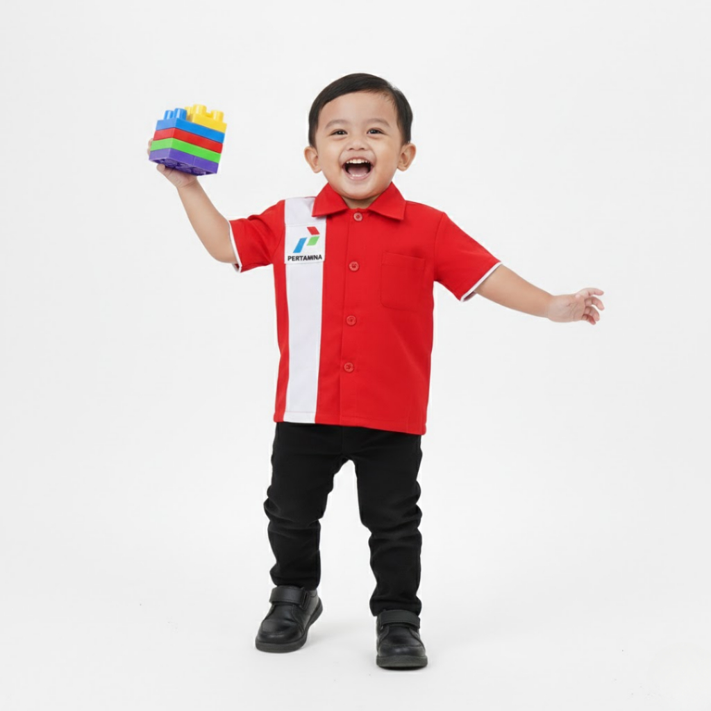 Seragam Kerja Pertamina Anak | Baju Profesi SPBU Anak | Kostum Anak Laki-Laki & Perempuan