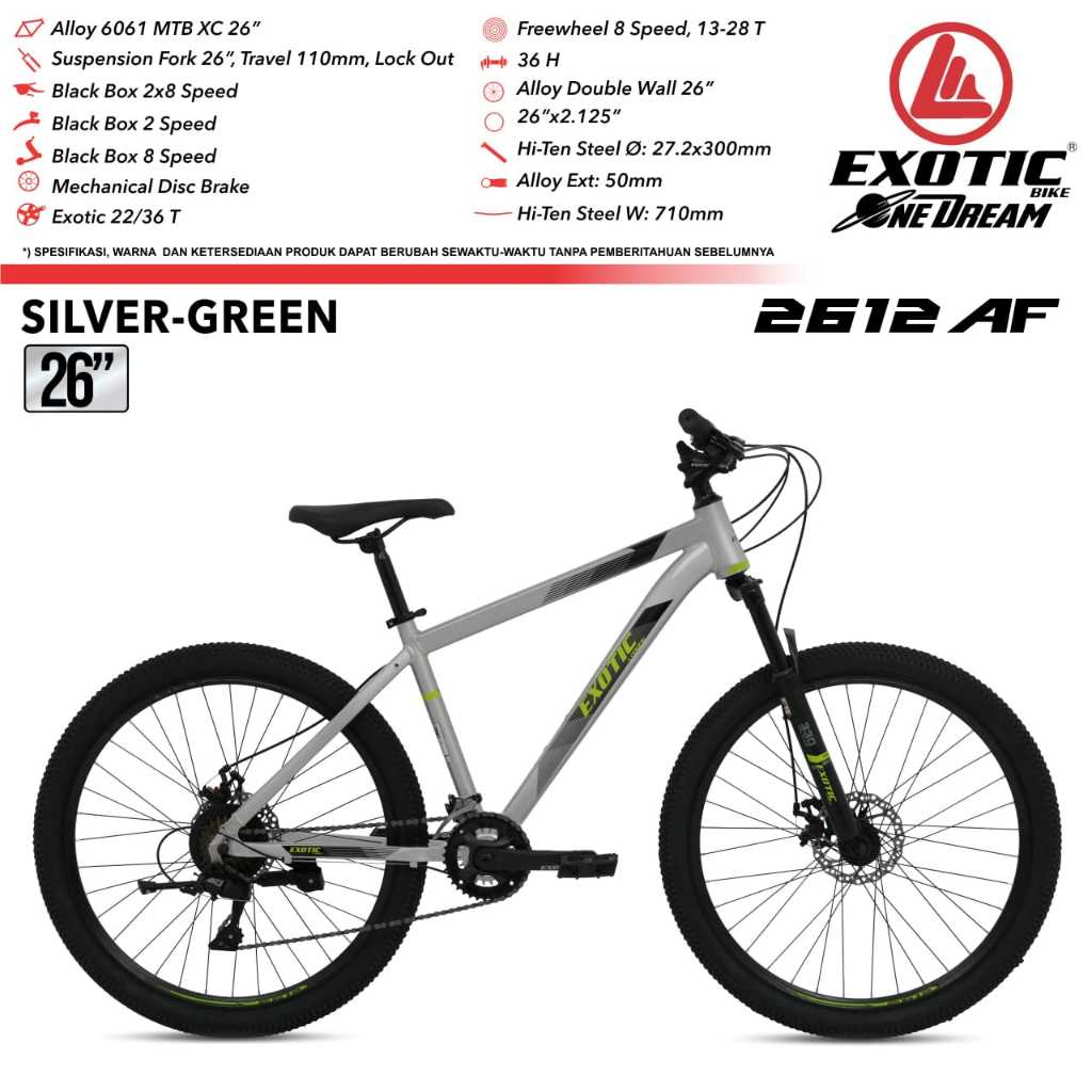 Sepeda Gunung 26 Inch EXOTIC 2612 AF Frame alloy 2x8 speed - Disc brake By Pacific bike Terbaru