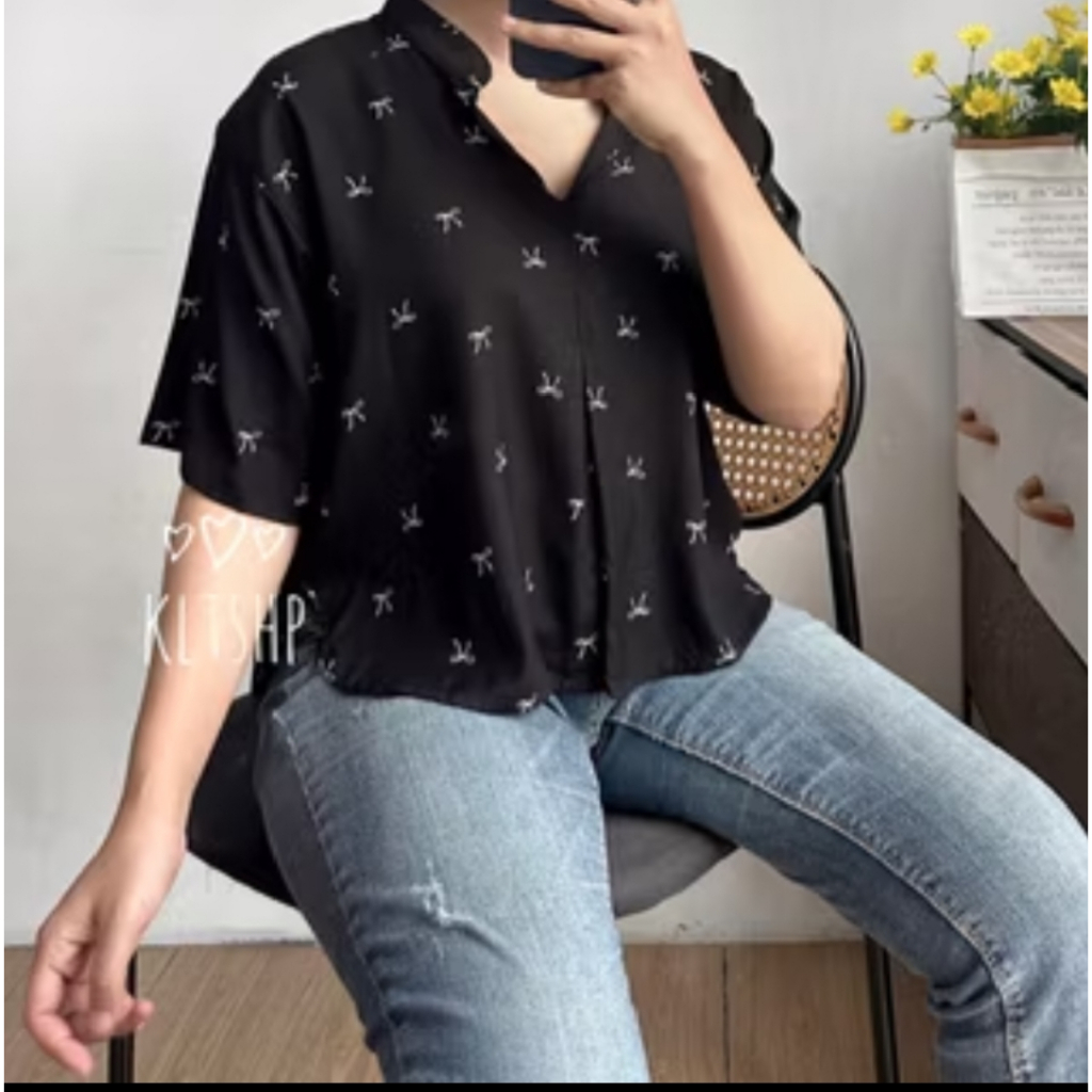 Kemeja Rayon Wanita Lengan Pendek Motif - Kemeja rayon Croptop Lengan Pendek - Kemeja Crop Rayon Vis