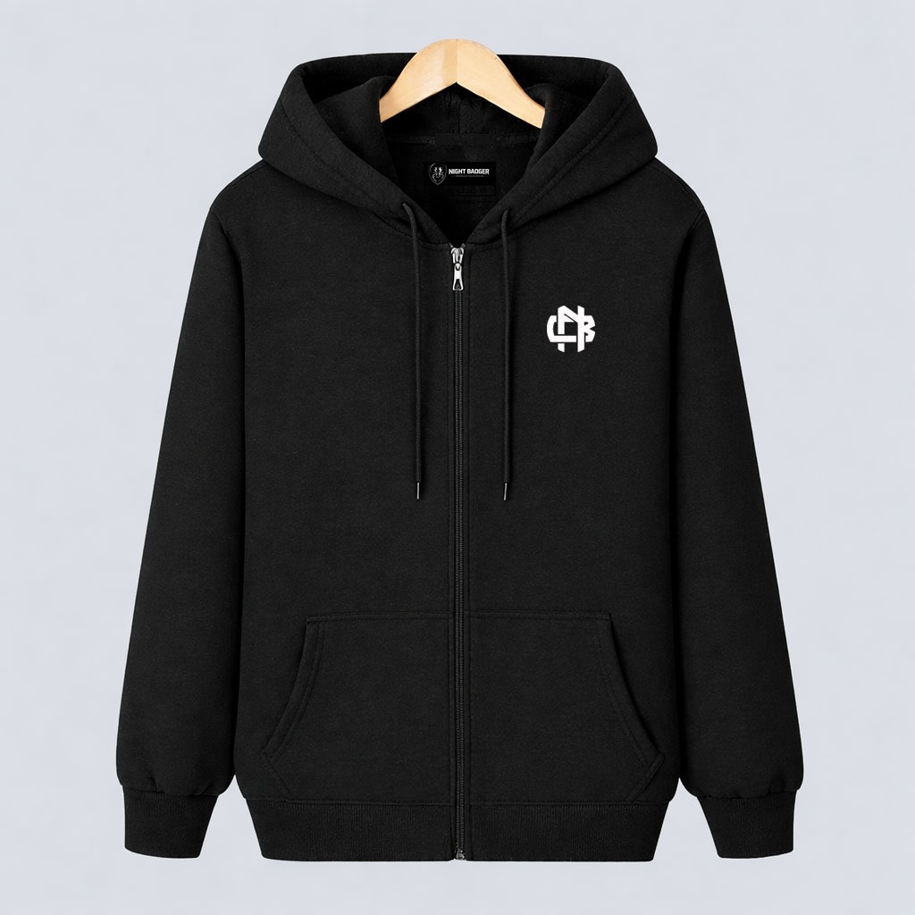 NIGHT BADGER Jaket Pria Wanita Logo NB Hitam Putih Size M-XXL Unisex