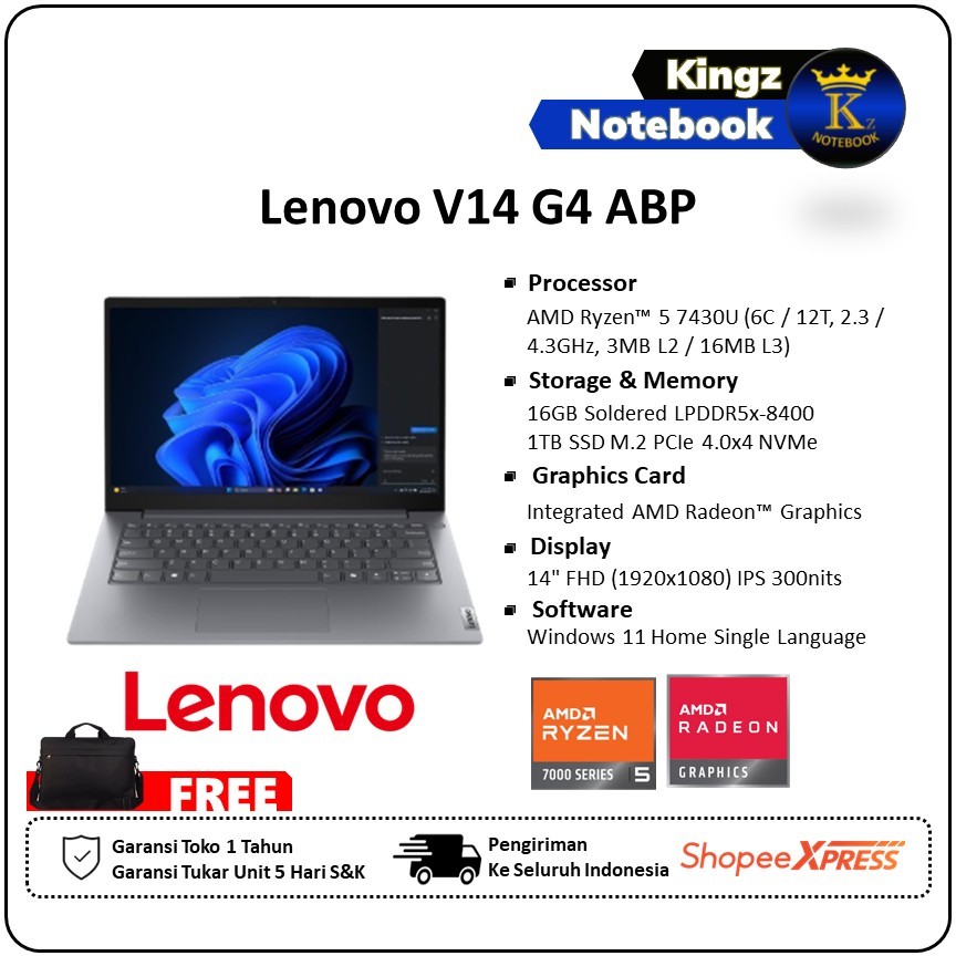 Lenovo V14 G4 Ryzen 5 7430 8GB 512GB W11+OHS 14.0FHD IPS